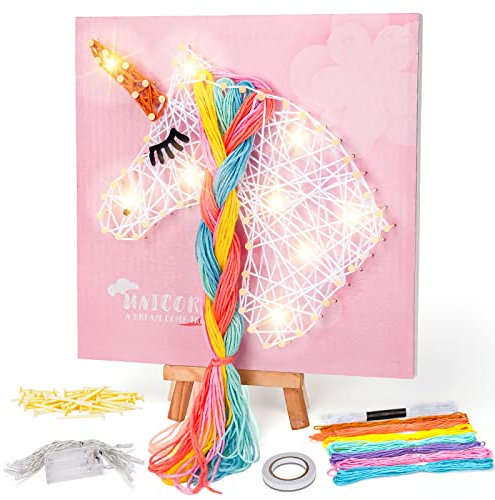 Fullove Geschenk für Mädchen ab 5 7 8 9 10 Mädchen jährige, Einhorn Pferde Spielzeug 10 11 12 Jahre Bastelset Kinder Basteln 7 8 9 Jahre LED Deko
