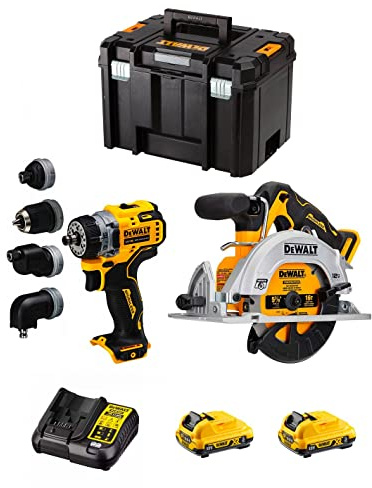 DeWALT Kit D12K207 (Handkreissäge DCS512 + Bohrschrauber DCD703 + 2 batterien 3,0 Ah + ladegerät + TSTAK VI)