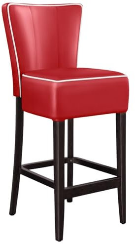GGMMÖBEL 2-er Set American | Diner Barhocker | Rot | Leder | Gestell: Holz/Wenge | Sitzhöhe: 79 cm | weißer Keder