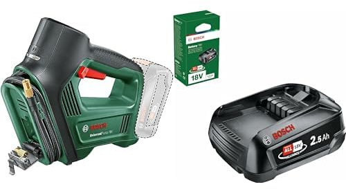 Pompe à air Bosch - UniversalPump 18V (sans batterie, système 18V, pour les pneus de voiture, de moto et de vélo, 150 PSI, 10,3 bars, emballage en carton) & Batterie PBA 18V 2.5Ah W-B
