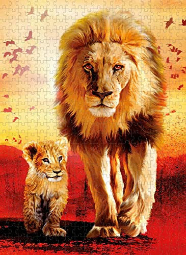 Puzzle für Erwachsene, 1000 Teile, König der Löwen und Kleiner Löwe, herausforderndes pädagogisches Spielzeug zum Stressabbau für Erwachsene und Kinder