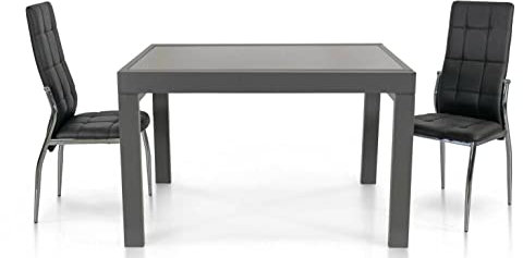 Mar.c.a. Design - Mesa de comedor extensible hasta 240 cm, moderna, tapa de cristal y base de metal gris - Medidas: 120 x 90 x 75 cm
