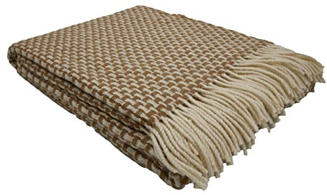 GLAESER Wohndecke Fair Deluxe aus 100% Wolle | Couchdecke/Sofadecke/Kuscheldecke mit Fransenborde (Taube/Weiß)