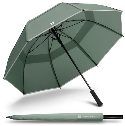 Weatherman Umbrella - Stick Umbrella - Windproof Umbrella Resists Up to 55 MPH Winds - (Sage)