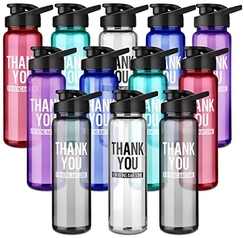 Inbagi 12 Pack Thank You Plastic Water Bottle Gifts Bulk for Employee Teacher 24 oz Thank You for Being Awesome Sport Bottle Gift for Team Staff Gym Camping Hiking
