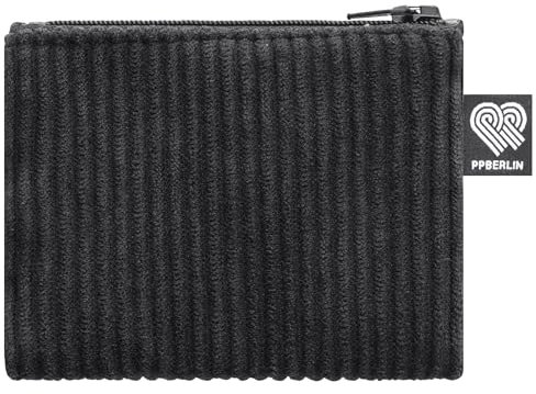 PP-Berlin Etui Klein, Cord Schwarz, Mini, Vegan, Handgenäht in Berlin Geldbörse für Kinder Damen, Herren, Unisex.