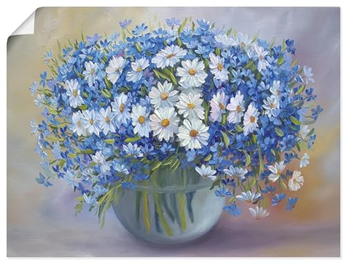 ARTLAND Wanddeko Poster & Kunstdrucke Wandposter DIN A3 Stillleben Vase Glas Pflanzen Blau Blumen Blüten U4QC