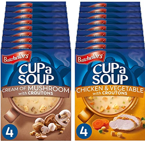 Batchelors Cup A Soup Bundle: 9 x 99 g Box Mushroom Soup & 9 x 110 g Box Chicken And Vegetable Soup