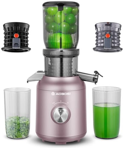 Slow Juicer-AOBOSI 250W Entsafter-Entsafter gemüse und obst testsieger mit 103 MM Einfüllschacht und 2 metallfreien Filtern-1.2L Saftpresse elektrisch mit 2 Patenten violett.