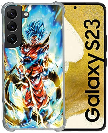 Cokitec Schutzhülle aus Hartglas für Samsung Galaxy S23, Manga, Dragon Ball Sangoku, Weiß