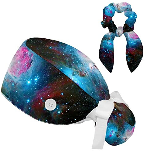 FVQL 2 unidades de gorro de limpieza para cabello largo, con cinta para el pelo, gorro de enfermera, estrellas espaciales, diseño de estrellas, Colorful 2452, Talla única