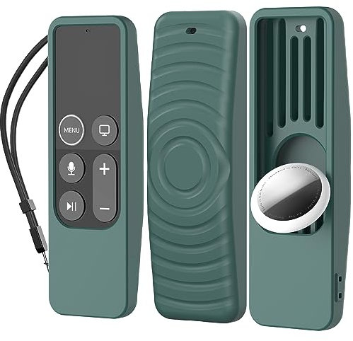 AhaStyle Funda protectora para Apple TV Siri Remote [1ª generación] con soporte AirTag, funda de silicona antideslizante compatible con Apple TV HD 2016 y Apple TV 4K 2017 [1ª generación] (verde pino)