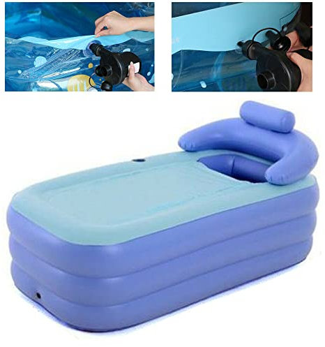 Inflatable Badewanne, Tragbare Badewanne, 140 * 76 * 40cm Klappbare Badewanne, verdickte Inflatable Faltbad PVC mit Nackenkissen, für Kinder Erwachsene Dusche Heißes Bad Eisbad(Blau)