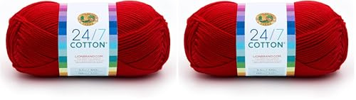 Lion Brand Yarn Company Cotton Yarn, 100 Percent Cotton, Red,15.24x6.35x6.35 cm (Pack of 2)