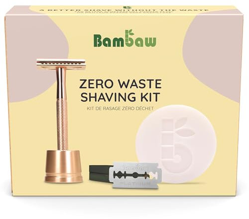 Bambaw Kit Rasage pour Femme Zéro Déchet – Rasoir de Sureté Femme avec Support, 10 Lames et Savon de Rasage à l’Abricot, Coffret Cadeau