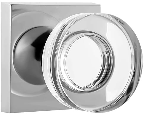coolnews Clear Crystal Glass Door Knobs Interior, Modern Square Passage Door Knob for Hall/Closet, Polished Chrome Finish