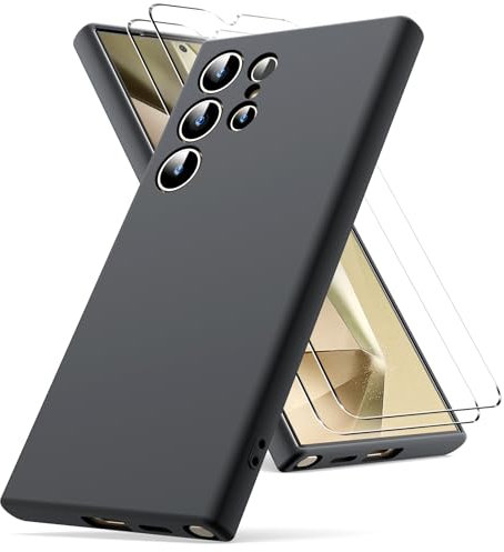 Vansdon Cover Compatibile con Samsung Galaxy S24 Ultra, 2 Pellicola Protettiva in Vetro Temperato, Gomma Gel di Silicone Liquida Antiurto Custodia - Nero