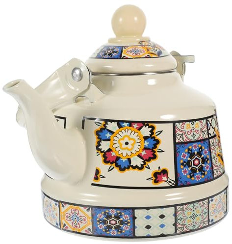 Luxshiny 1.1L Vintage Enamel Tea Kettle - Stovetop Porcelain Coffee Pot with Heat-Resistant Handle, Retro Hot & Cold Water Jug for Gas/Electric Hobs (Classic Red/Blue