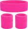 3X 3 in 1 Schweißband pink Set mit Stirnband - als Accessoire Vokuhila Kostüm zu Retro neon 80er 90er Outfit Fasching & Karneval