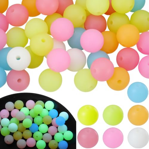 SUNNYCLUE 1 Box 70Pcs 7 Colors Glow in the Dark Beads 12mm Silicone Beads Bulk Colorful Luminous Loose Round Solar Beads for jewellery Making Bracelets Keychain Necklace Christmas Decor DIY Craft