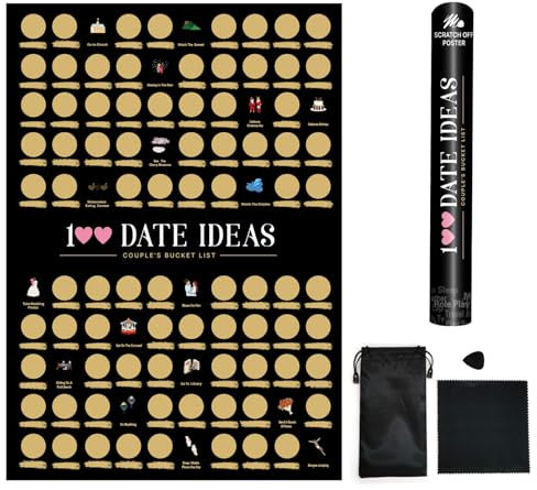 eurNhrN 100 Date Off Off -Poster Fun Date Night Ideen 23.4x16.5in Kratzer -Poster, schwarzes Innendekoration