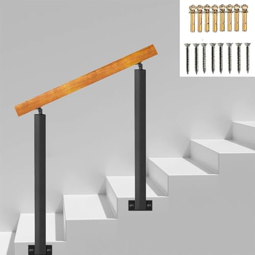 Handlauf aus massivem Holz, Innen- und Außenhandläufe für Gartentreppen, schwarz-matte Eisenpfosten unterstützen Handgeländer, Außen- und Innengeländer, mit komplettem Kit (Farbe : Height 85cm, Size