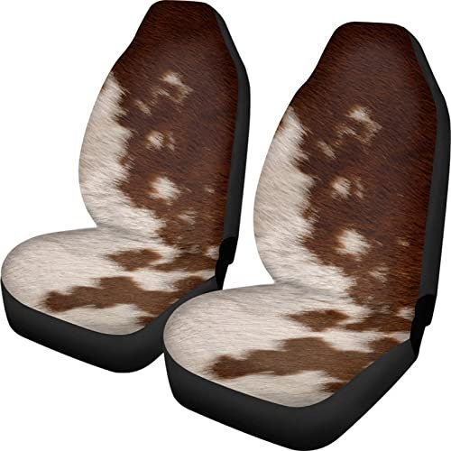 urtradezz Autositzbezüge mit Kuhfell-Aufdruck, universelle Passform, für die meisten Autos, LKWs, SUVs, Innenschutz, Weiß und Braun