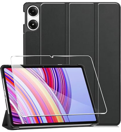 Funda para Redmi Pad Pro 5G/ 4G / Xiaomi Poco Pad 12.1 Inches +1 Pack Cristal Vidrio Templado,con Función Soporte,Anti-Arañazos Protectora Case función -Negro