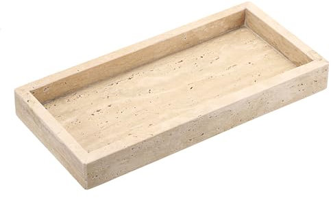 SumnaCon Natural Travertine Serving Countertop Organizer, Rectangle Beige Bathroom Vanity Jewelry Trinket Decorative Storage Tray for Kitchen Table Dresser (25x12x3cm)