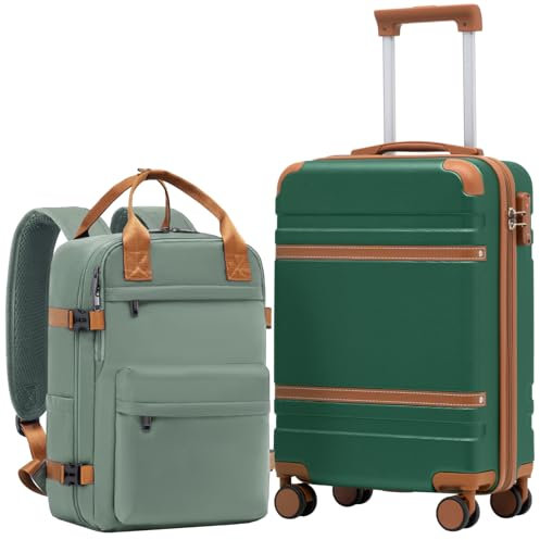 COOLIFE Handgepäck Koffer 55x35x20cm und Kabinen Rucksack 20L(40x25x20cm) Set, Koffer Set passend für Ryanair, Reisekoffer ABS Hartschale kabinenkoffer mit 4 Rollen und praktischem TSA Schloss