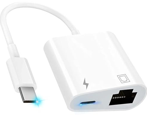 Rydkas Adaptador USB C a Ethernet RJ45 con función de Carga, Adaptador LAN 2 en 1 de Tipo C a Ethernet, soporta Red ethernet de 100 Mbps Compatible con i-Phone 15 y Otros Dispositivos USB-C