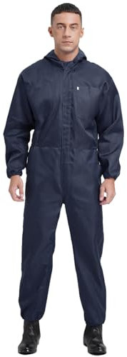 Sywiyi Herren Arbeitsoverall Leicht Mehrweg Lackieranzug Arbeitsanzug mit Kapuze Ganzkörperanzug Einteiler Werkstatt Arbeitskleidung Navy blau M