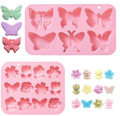 Bekecidi 2 PCS Butterfly Silicone Moulds, Flower Chocolate Moulds Silicone Candy Jelly Mould Silicone Baking Molds for Chocolate Ice Cube Wax Melts Soap Dessert Cake Decoration