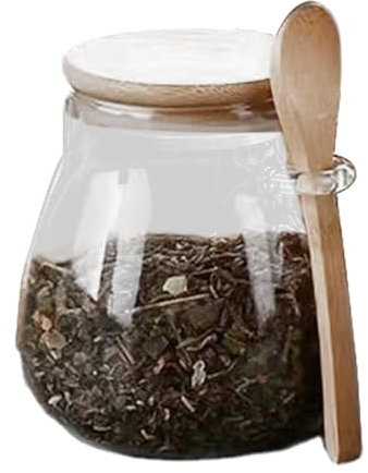 Bocal en verre avec couvercle et cuillère – Bocaux, cuillères, couvercles à sucre, boîte de rangement hermétique pour aliments, sel, condiments pour café, grains de thé, noix