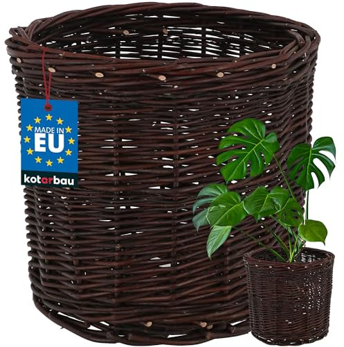 KOTARBAU® Weidenkorb zum Bepflanzen Braun Höhe 28 cm ⌀ 33 cm Übertopf Korb aus Weide Pflanzkorb geflochten Pflanzkörbe Outdoor Korbübertöpfe für Balkon Blumentopf geflochten