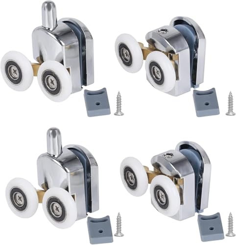 Zythrem 4Pcs Shower Door Rollers 23mm Replacement Shower Door Wheels with Anti-Collision Block and Screws Chrome Shower Roller Wheels for Curved Glass Doors 4-6mm Glass