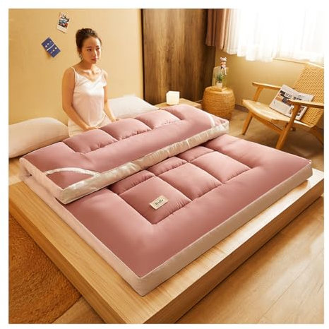 Luxury Plush Support Pillow Top Queen King Mattress Topper Extra Thick Alternative Down Breathable Hotel Quality Japanese Floor Futon Mattresses Super King 180 * 200cm (Rose)