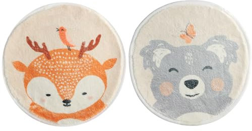 volumoon 2er Set Runde Stuhlkissen, Sitzkissen Stuhl Kinder 30x30cm, Stuhlauflage Rund Nette, Cartoon Tier Stuhlkissen, Waschbar, Weich Gemütlich Bodenkissen Kinder für Büro, Auto, Hause und Schule