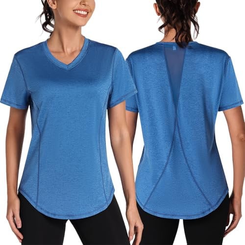 Gyabnw Sport Tshirt Damen Fitness Kurzarm Atmungsaktiv Funktionshirt Oberteile Rundhals TopLaufshirt Yoga UV Shirt