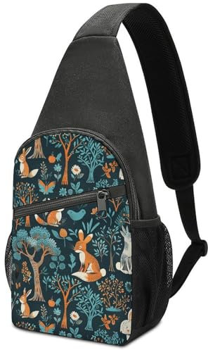 TradesForU Hase und Fuchs Sling Bag für Damen und Herren, Cross-Brusttasche, Cross-Brusttasche, Umhängetasche, lässig, modisch, Sling-Rucksack, Stil, Einheitsgröße, mehrfarbig, One size