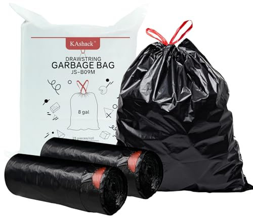 Kashack Müllbeutel 30L 50 Stück, Mit Zugband Schwarz Mülltüten, 35µm Extra Stark Schwerlast Reiß Feste MüLlsäCke,FüR Badezimmer, Küche, Schlafzimmer, BüRo AbfallsäCke, Schnell Verpacken MüLl 55x65cm