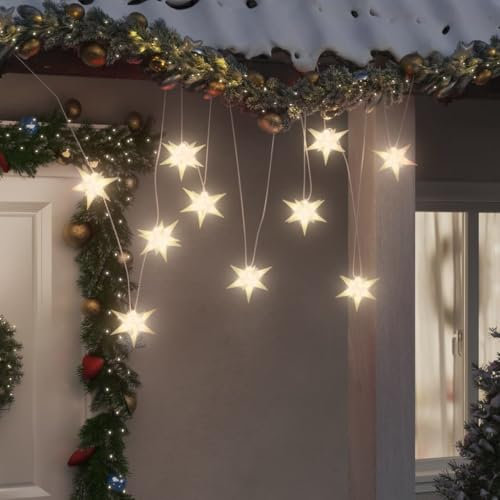 IKAYAA LED-Stern 3D mit LED Beleuchtung 10 Sterne Weiß Ø 10 cm 3D Weihnachtsstern Beleuchtet Außen LED Weihnachtsstern für Fenster,Garten Deko, Wohnzimmer, Weihnachtsdeko mit Timer Batteriebetrieben