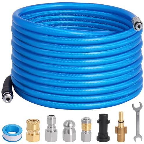 15M Pressure Washer Drain Jetter Compatible with Karcher K2-K7 Series and Bosch Pressure Washers 5800 PSI Sewer Jetting Hose Cleaning Kit with Jet Nozzle & Rotating Jet Nozzle