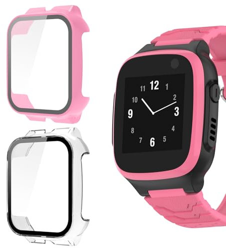 ZoRoll Hülle Kompatibel mit Xplora X5 Play, [2 Stück] Rundum Schutzhülle mit Glasfolie, Vollständige Abdeckung 9H Härte PC Schutz Gehäuse für Xplora X5 Play - Transparent + Rosa