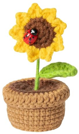 Laroal Handmade sunflower figure, crochet thread decoration, mini desk plant decor, 4.3 x 2.2 x 2.2 inches