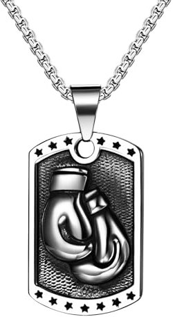 JewelryWe Boxhandschuh Erkennungsmarke Halskette Herren: Silber Edelstahl Boxhandschuhe Handschuhe Sterne Dog Tag Hundmarke Anhänger Kette Punk Gothic Schmuck Geschenke für Boxer Männer