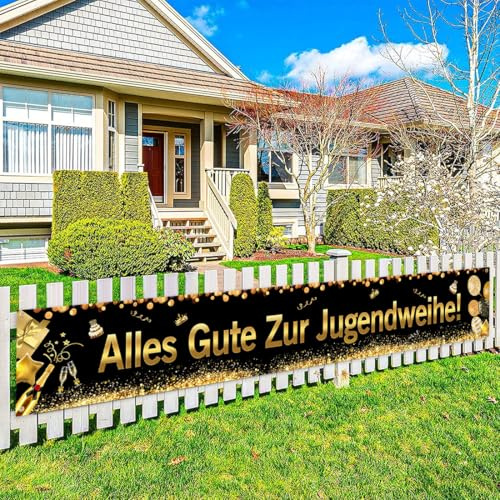 Jugendweihe Deko,Jugendweihe Banner Schwarz Gold,270x40cm Deko Jugendweihe Junge,Alles Gute zur Jugendweihe Banner,Jugendweihe Deko Mädchen,Girlande Jugendweihe für Jugendweihe Party