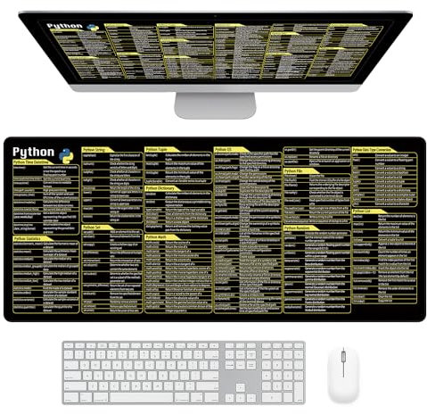 JOAASU Python Shortcuts Unterlage Mauspad, 80×30cm Mauspad mit Shortcuts, Große Maus Pad, Schreibtischunterlage mit Tastenkombinationen, für Programmierer, Büro und Zuhause, Schwarz