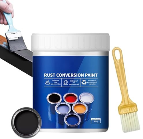 Endyniner Rust Conversion Paint 300g, Weatherproof Rust Converter Paint for Metal, Rusts Removal Converter Metallic Paints with Brush, Rusts Conversion Paints, Water Based Metallic Pain (black)