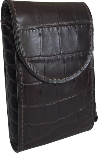 Porta paquetes de cigarrillos de piel auténtica con porta encendedor exterior marrón estampado coco